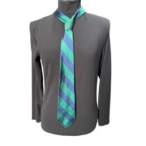 Pair Vintage GAP 100% Silk Made in USA prep school striped ties Navy Blue Green